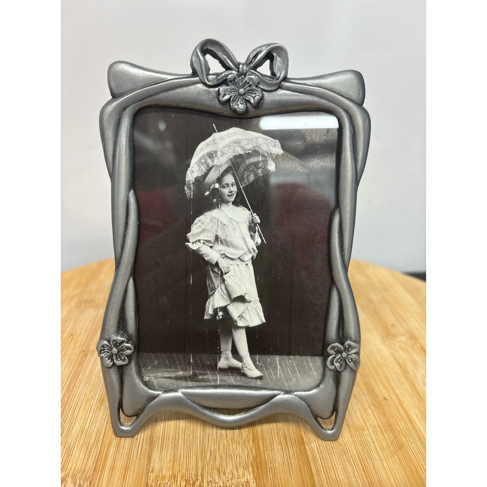 Vintage 1989 SEMO Pewter Art Nouveau Style Picture Frame Bow Floral 4"x 6" NOS